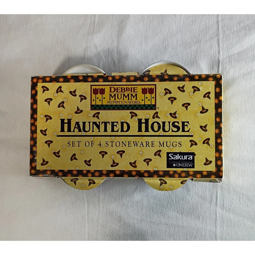 Debbie Mumm Haunted House Mugs Set of 4 Sakura Oneida Halloween Stoneware NIB